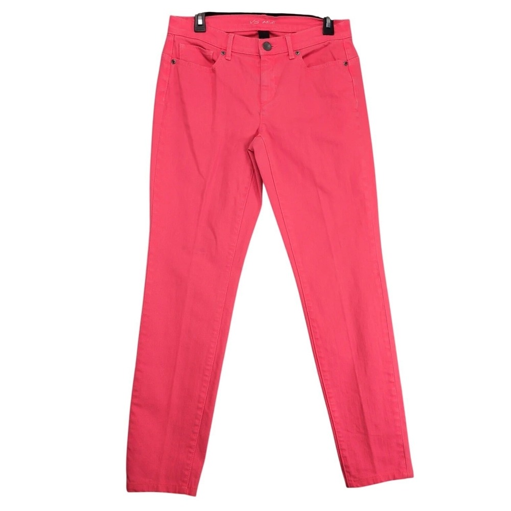 Victoria's Secret VS Midi‎ Neon Coral Jeans Women's 8 Mid-Rise Stretch 30x29.5"